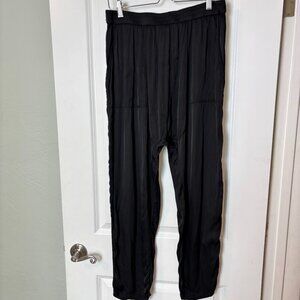 Raquel Allegra Black Silky Tapered Pants Elastic Waist Pull-On Designer Size 3 L